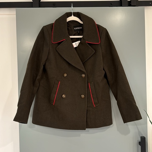 NWT Express Army Green Wool Pea Coat - Picture 1 of 4